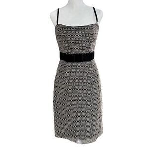 Y2K Milly Of New York Black Creme Silk Blend Geometric Print Cocktail Dress Sz 4